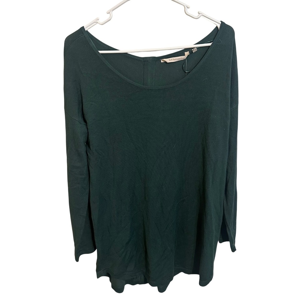 NWT Soft Surroundings Sweater‎ Womens Medium Green Back Zip Long Sleeve Knit Top